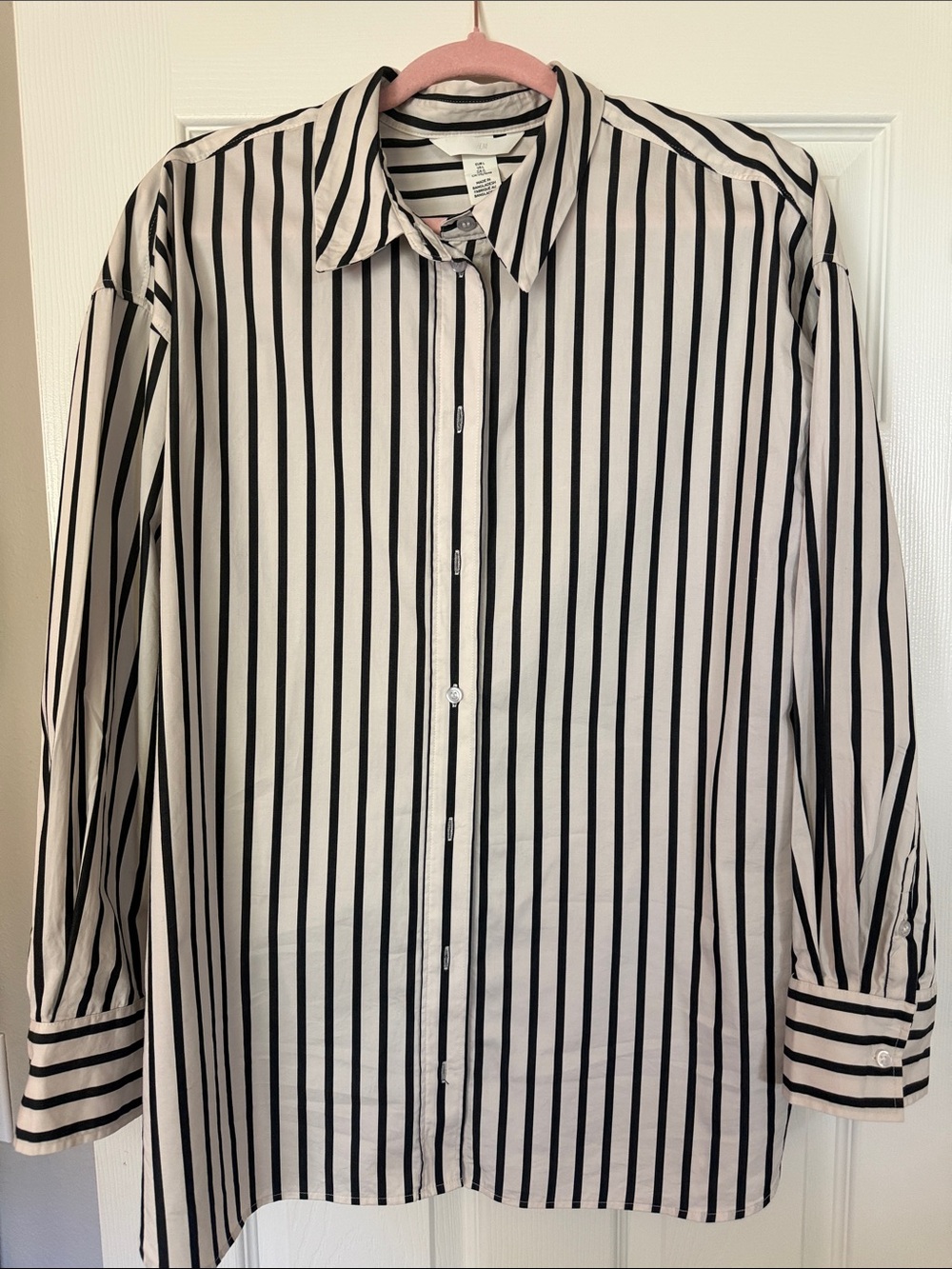 H&M Black and White Vertical Stripe Button-Down Shirt